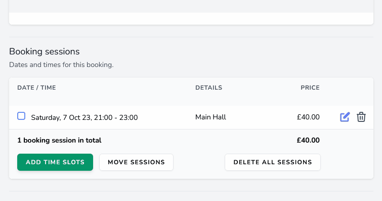 Manually edit the price for a booking session