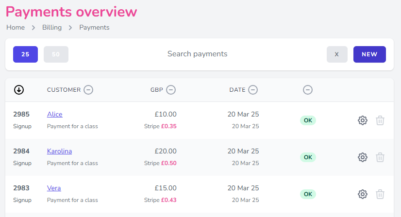 Stripe transaction fees in LemonBooking
