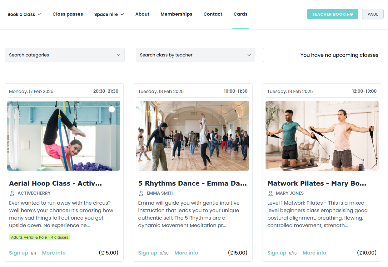 Preview of the class signup module