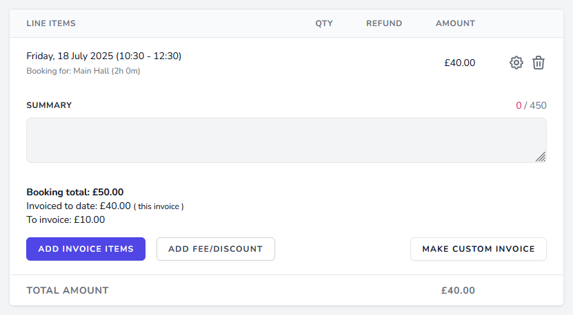 Shortcut for adding fees and discounts to invoices