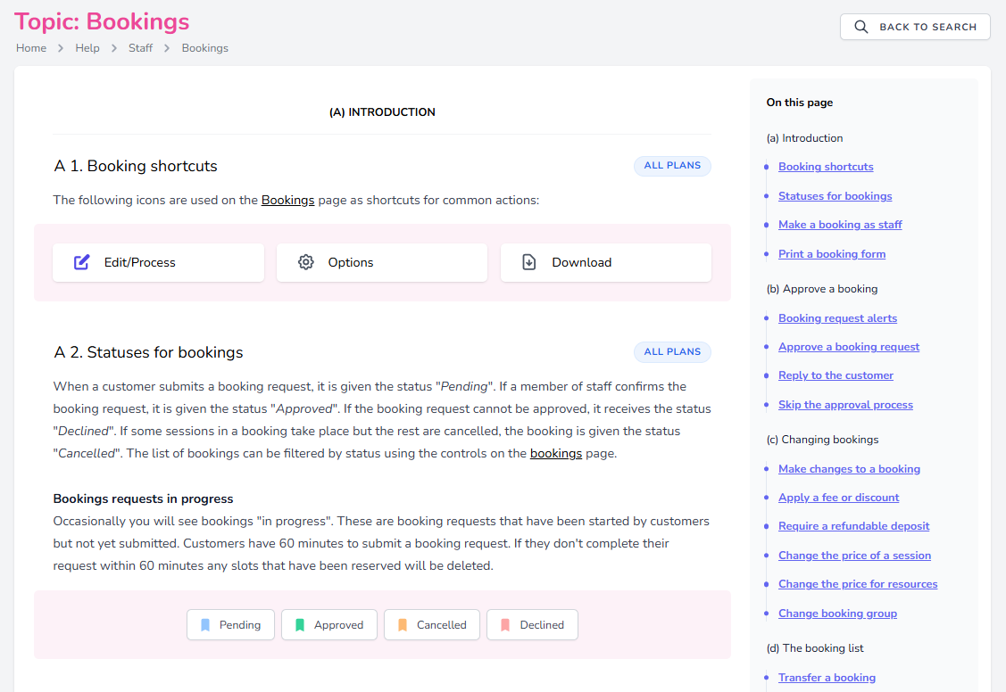The new help topic for bookings
