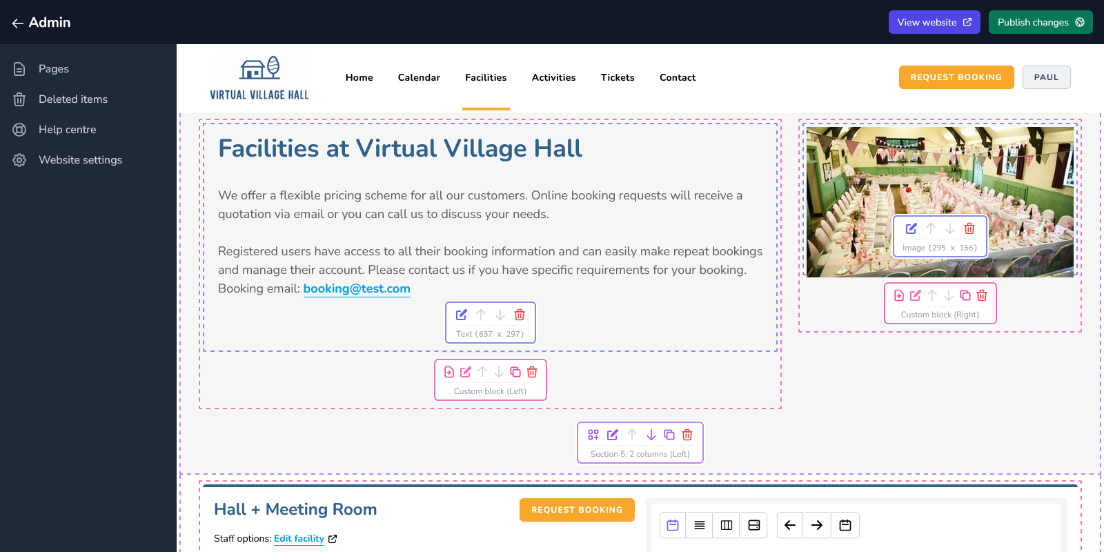 Preview of the LemonBooking website editor