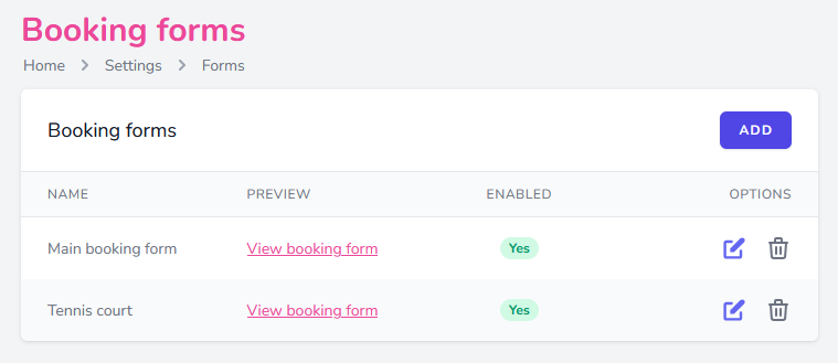 Fully customisable booking forms