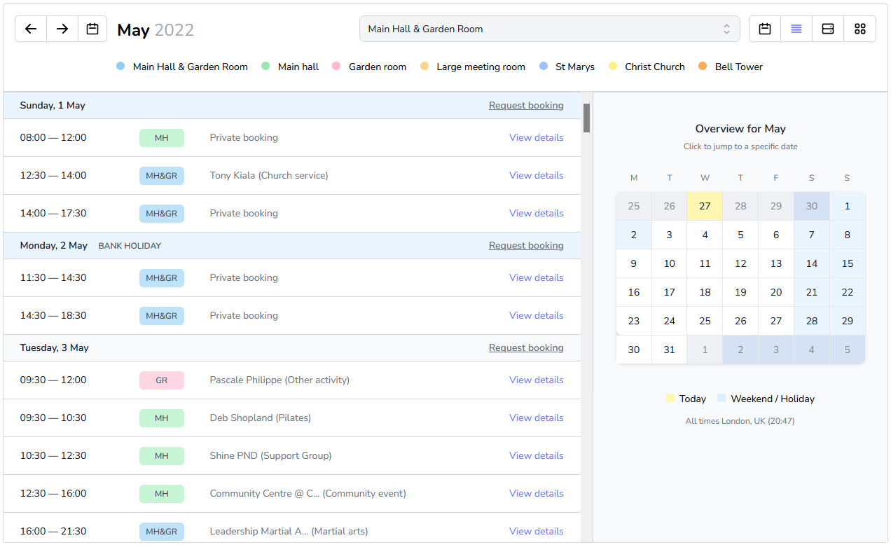 Agenda view on the calendar