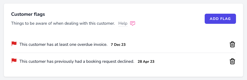 Example of customer flags in LemonBooking